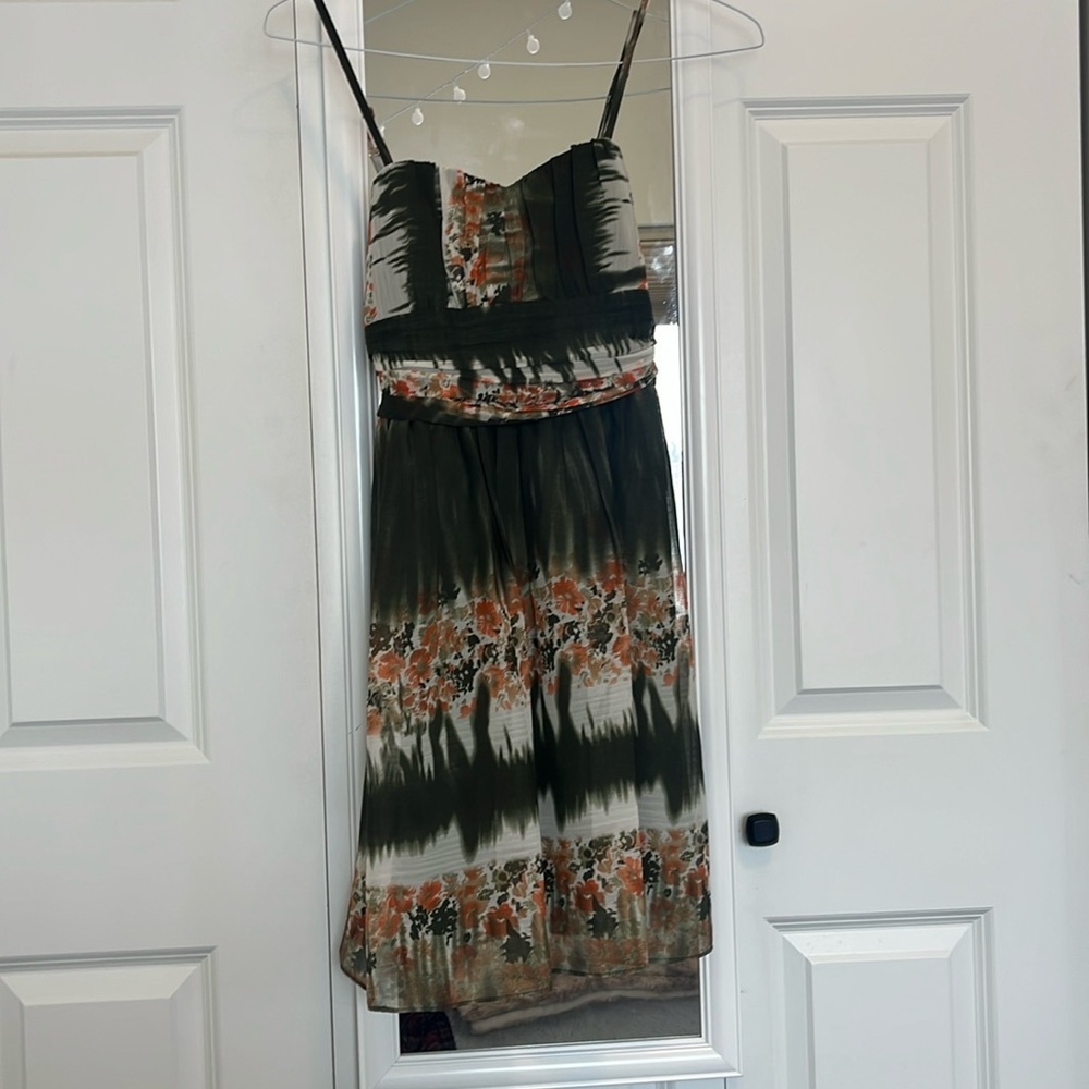 Verty New With Tags Green Floral Sweetheart Neckline Mini Dress Size Large